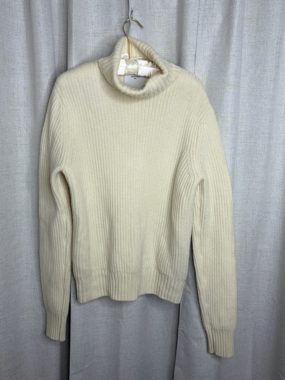Merino wool Classic Cream Ribbed Turtleneck Sweater